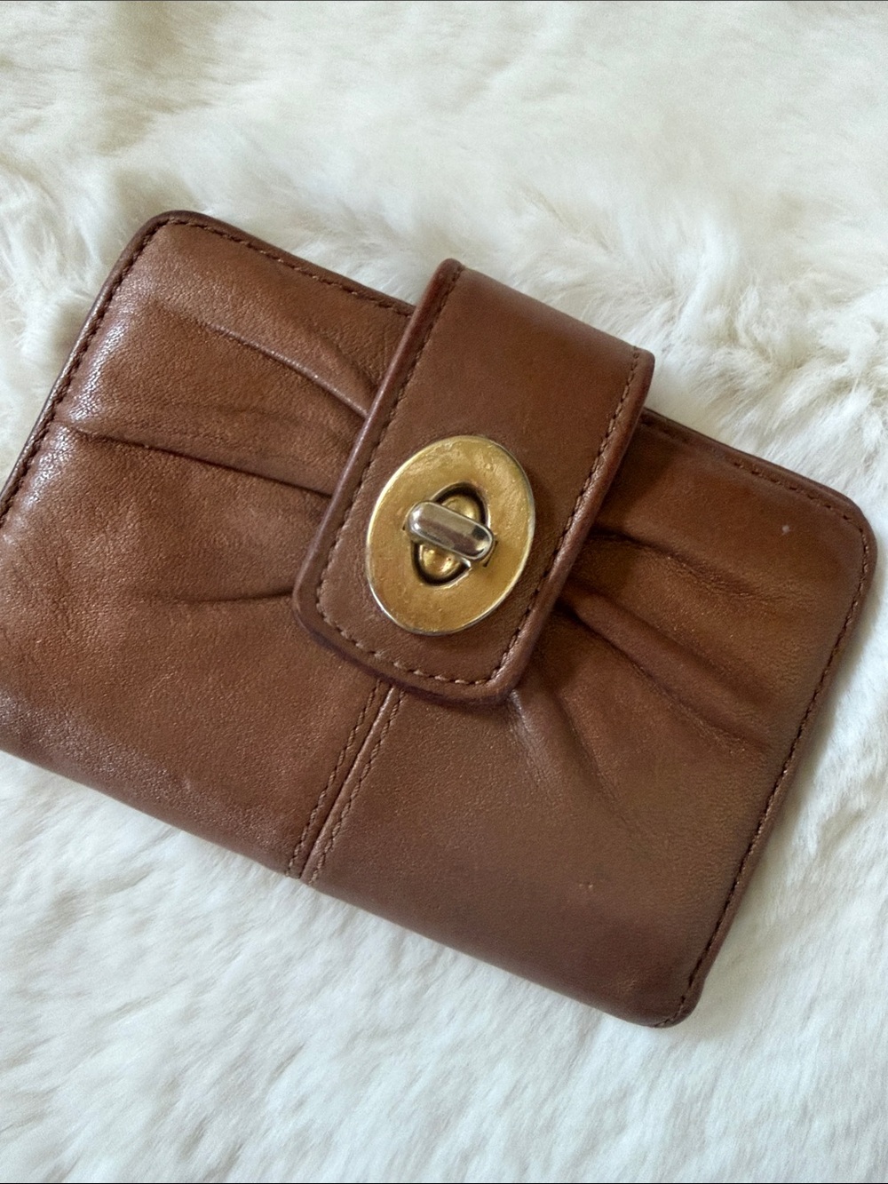 Coach Brown Leather Wallet with Gold Turnlock